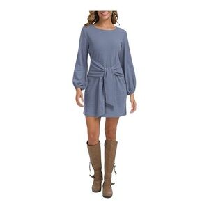 NWT! Lionstill Light-Blue Tie-Waist Long-Sleeve Dress. Size Small.